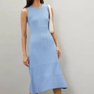 Jason Wu x RTR Blue Ribbed Knit Sleeveless Midi Dress Flounce Hem Size Med